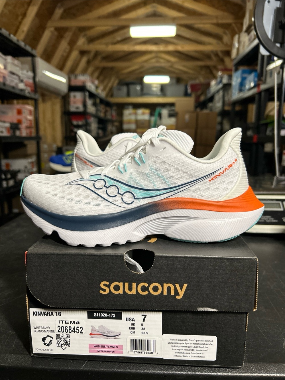 Saucony Kinvara 16 Women's Running Shoes - White with Orange and Teal Accents